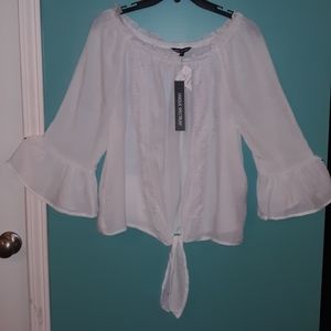 Ruffle Sleeve Top w/ Tie Up Front